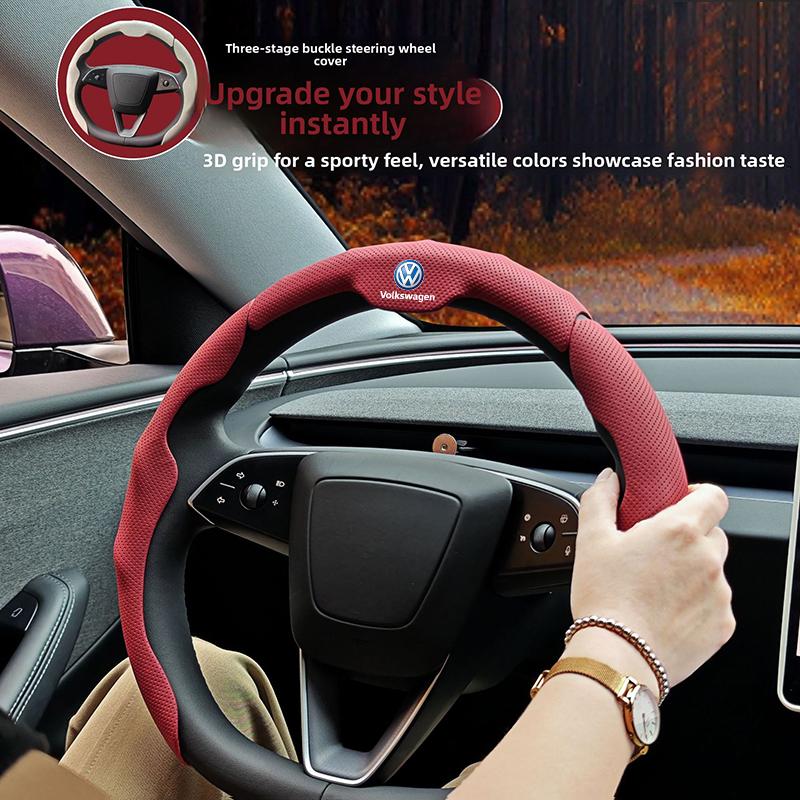 Car Steering Wheel Cover 3pcs Anti-slip Breathable Grip For Volkswagen VW Polo Golf T5 Caddy T4 Touran GTI Passat Scirocco GTD pn1