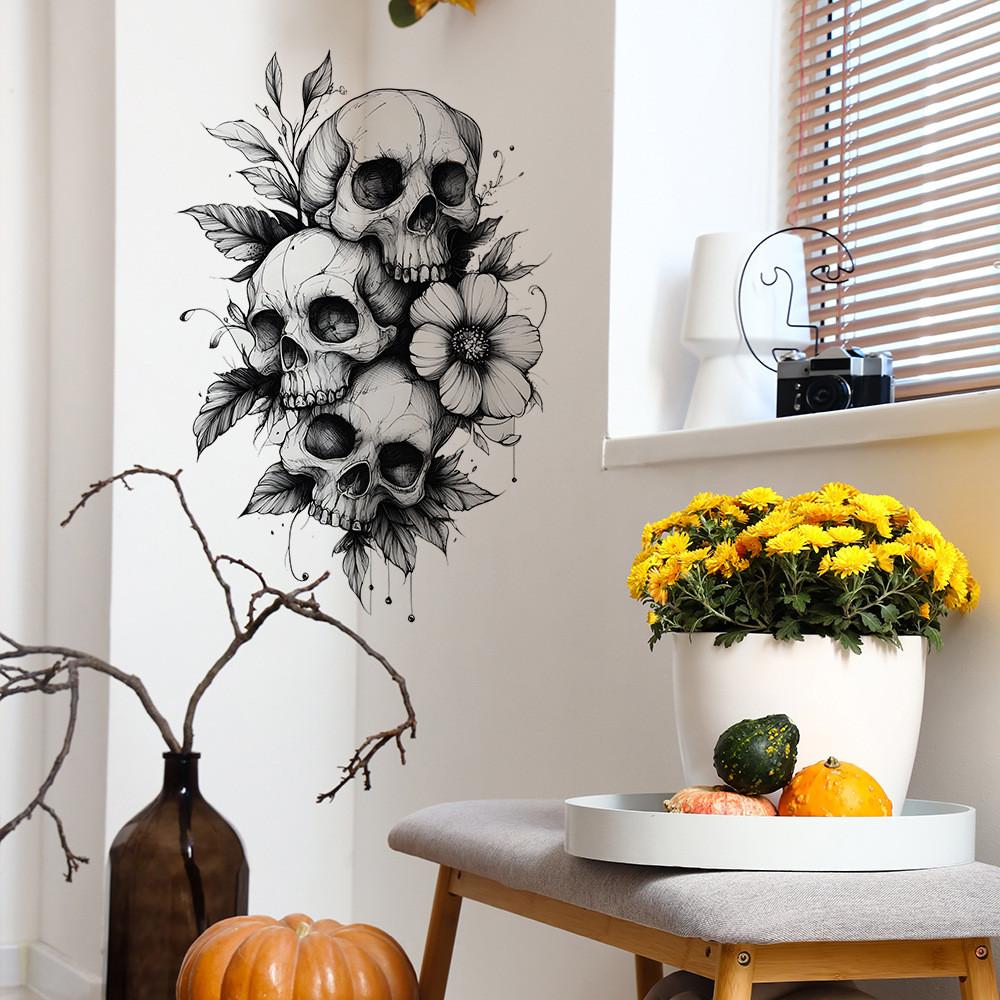 And Halloween Black White Skull And Flower Home Decoration Stickers Wall
