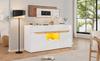 140*40*70cm Living Room Sideboard With 4 Drawers, Cabinet with Two Compartments, High-Gloss Sofa Side Cabinet with LED Lighting, White + Wood Color