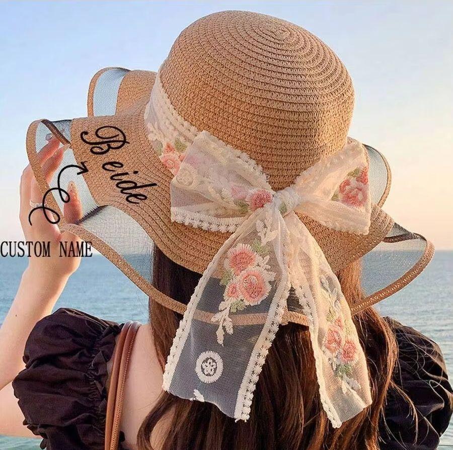Personalized Custom Fashion Summer Wide Brim Straw Hat for Women, Outdoor Travel Sun Hat, Beach Vacation Shade Cap