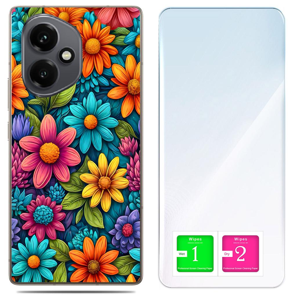 Etui Do Honor X7D / 400 Smart Obudowa Foto Case Plecki Kwiaty + Szkło 9H