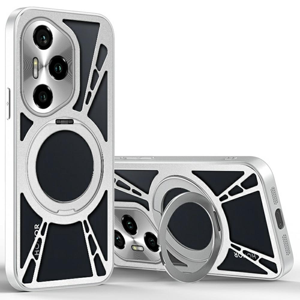 Для Honor 300 Pro Чехол Магнитная подставка Полая теплоотводящая Силикон+ПК+Металлический бампер Чехол для телефона