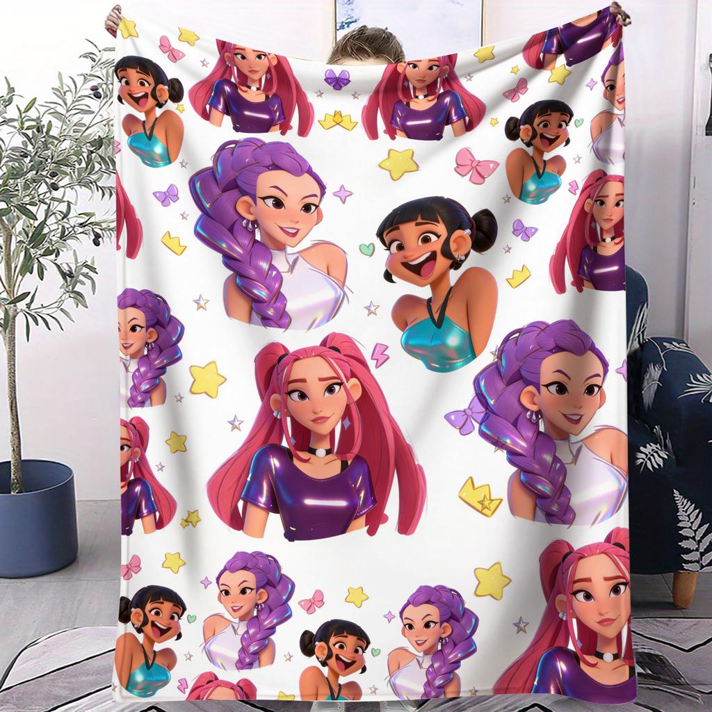 KPop Demon Hunters Printed Blanket Girls Boys Plush Throw Blanket Sofa Blankets Warm Birthday Gifts For Girls Huntrix Blankets