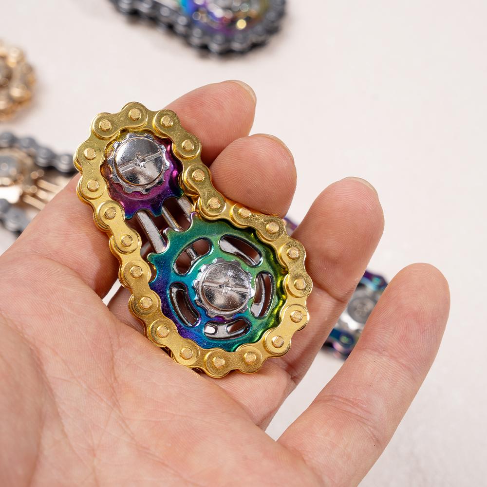 Bicycle Chain Finger Spinner, Silent CNC Machined Stainless Steel Gear Fidget Toy for Adults, Office Stress Relief & Focus Tool,