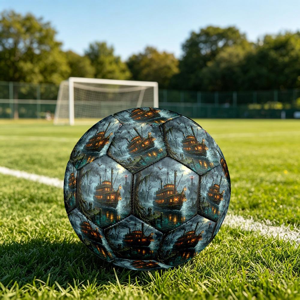 1pc Misty Riverboat Theme Soccer Ball Football, Size 5, Lightweight PVC, Outdoor Training Soccer Ball,Sports Gift t61495