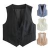 Летний женский жилет без рукавов с v-образным вырезом, однобортный, с маленькими карманами, облегающий однотонный укороченный жилет, пальто, рабочая одежда