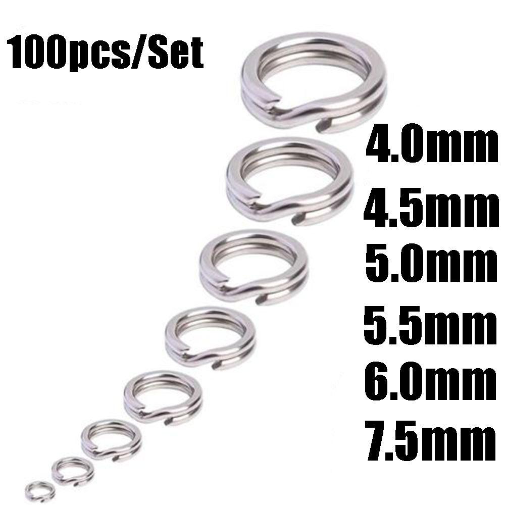 100pcs Hot Line Tackle 3#-8# Swivel Snap Fishing Split Rings Fish Connector Stainless Steel
