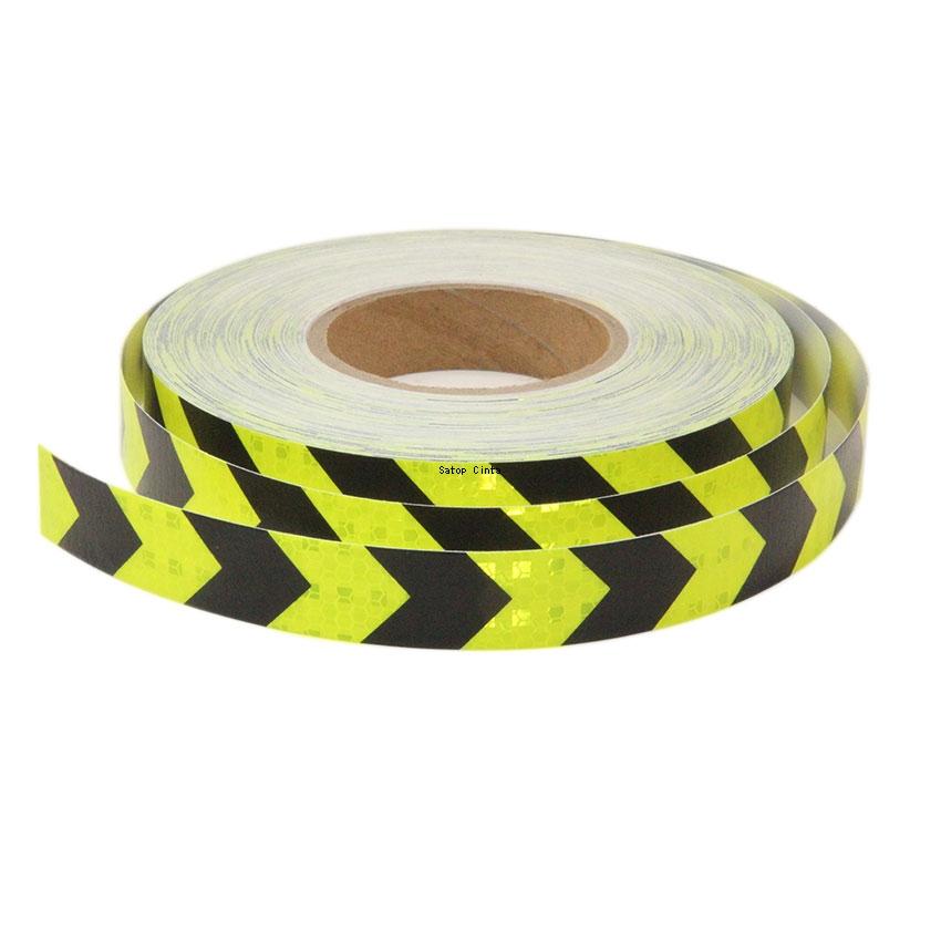 25mm*10m Fluorescent Black Arrow Reflective Bicycle Stickers High Visibility Conspicuity Hazard Caution Reflector Tape For Truck