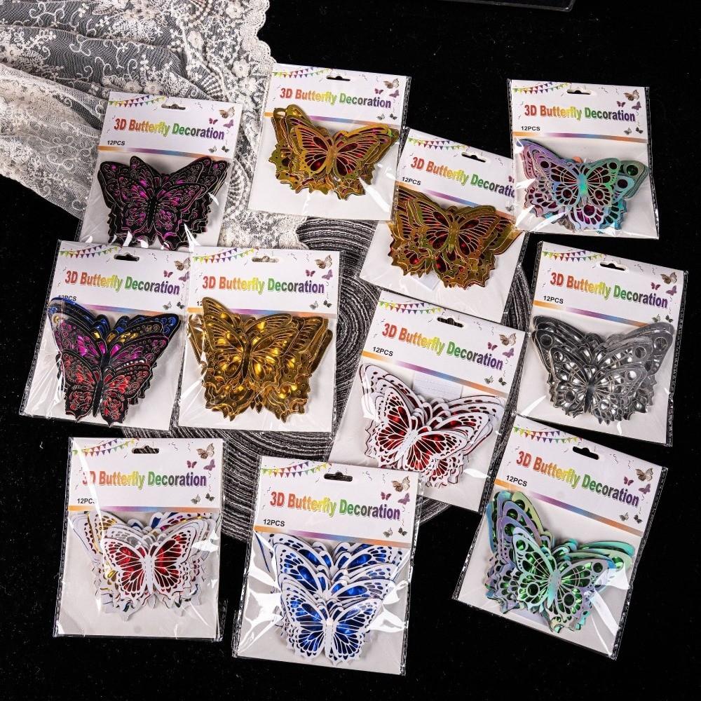 12 Pcs Hollow 3D Butterfly Wall Stickers Glitter Wings Wall Decals Bedroom Decorations