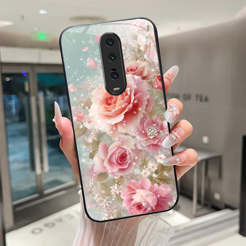 Милый мультяшный кот с цветами Чехол Для Xiaomi Mi 9T Redmi K20 Pro Poco F2 Закаленное Стекло Чехол для Телефона Защитная Задняя Крышка Жесткий Корпус