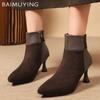 Pointed Toe Women Ankle Boots High Heels Suede Shoes Designer Sexy Chelsea Boots  Trend Winter Fashion Pumps Botas De Mujer