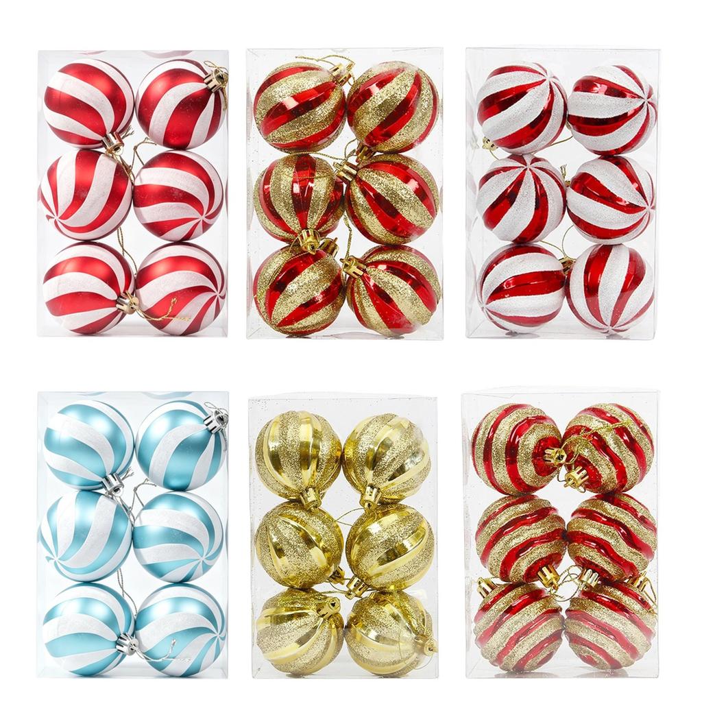 S Shape Christmas Ornament Balls 6 cm, Painted Plastic Christmas Tree Decorations, Festive Hanging Ornaments for Holiday, Party Set