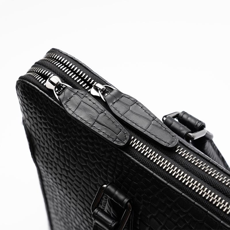 Мужской портфель из натуральной кожи с тиснением под аллигатора, мужская сумка с двойной молнией, деловая сумка для компьютера, офисная сумка через плечо