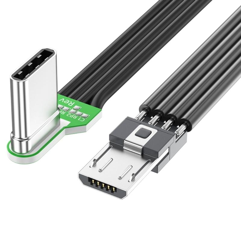 USB Type C на Micro USB 90° Угловой адаптер-кабель Power bank гибкий кабель PD зарядный кабель Micro USB плоский силиконовый кабель