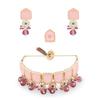 Pink Green Stones Beads Kundan Choker Necklace Earring & Ring Set For Women