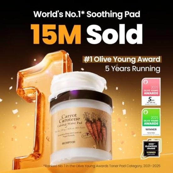 SKINFOOD Carrot Toner Pad Carotene Calming Water Korean Skincare Wipe-off Lotion (250g 60 sheets)