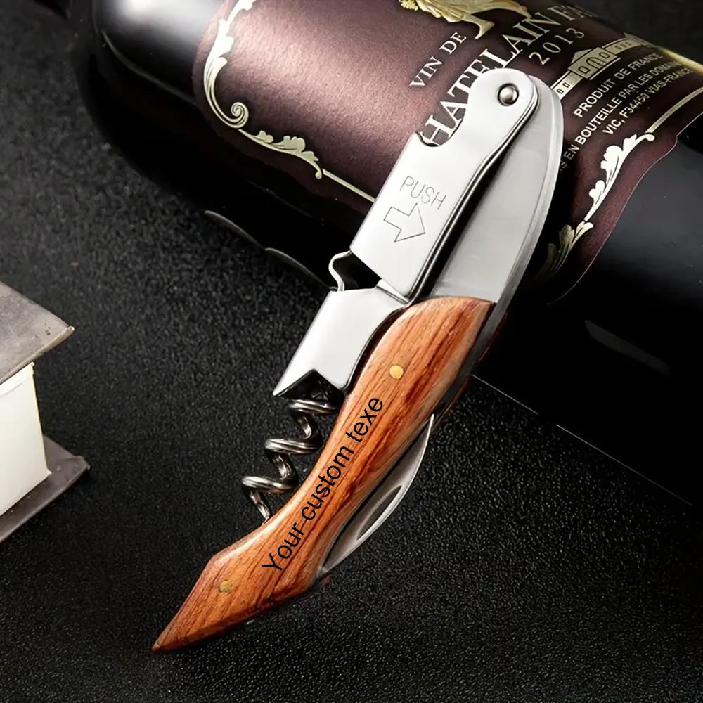 Нержавеющая сталь DIY Деревянная ручка Персонализированная штопор для вина Профессиональный открыватель для вина Портативные многофункциональные кухонные принадлежности 6