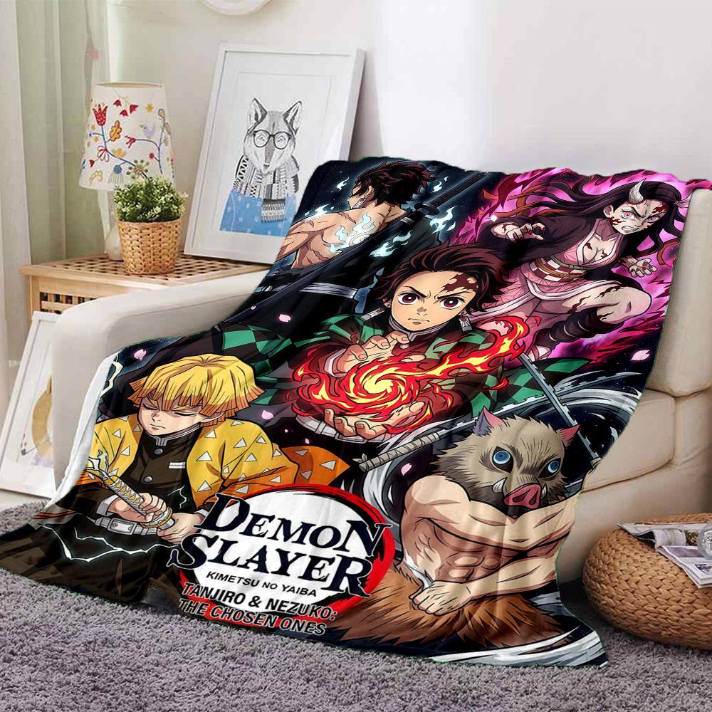 Demon Slayer Anime Print Flannel Blanket High Quality Warm Comfortable Cover for All Seasons Perfect for Gifts Home Decor