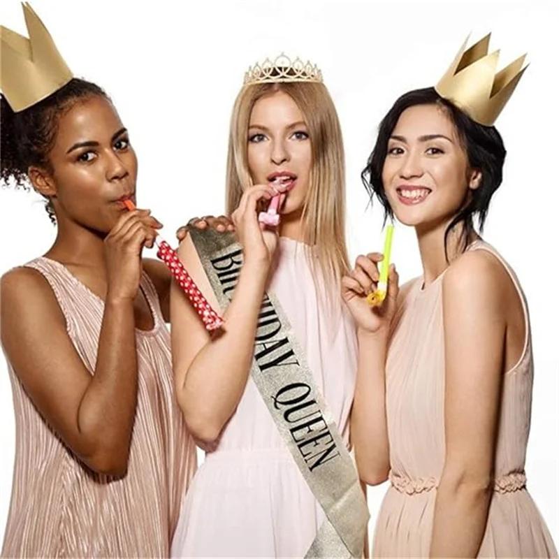 Bling Rhinestone Crystal Crown Birthday Anniversary Decoration Happy 18 21 30 40 50th Satin Sash Party Supplies