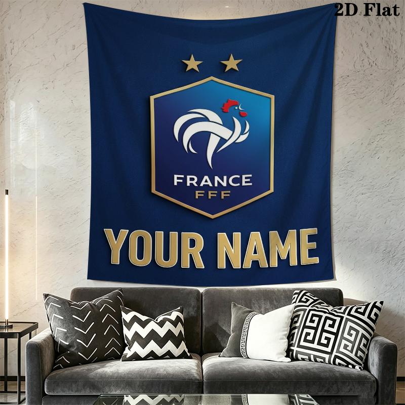 Custom Name France Football Wall Tapestry Aesthetic Wall Hanging Printed Fabric Blanket Decorative Tapestries for Bedroom Living Room Home Decor
