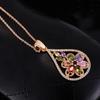 CMM Fashion Yellow Gold Color Pave Luxury MultiColor Cubic Zirconia Big Flower Drop Pendant Necklace For Women