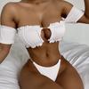 2 шт./компл. комплект бикини, однотонный женский купальник с цепочкой и высокой талией