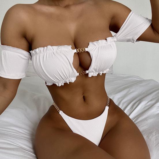 2 шт./компл. комплект бикини, однотонный женский купальник с цепочкой и высокой талией