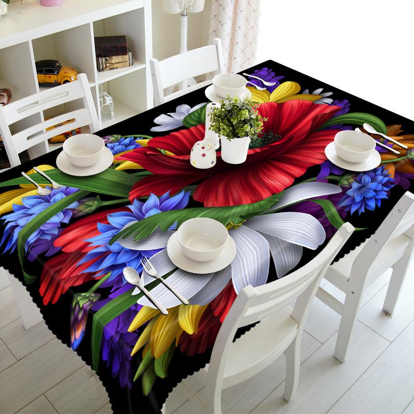Decorated Wall Tablecloth Fashion Flower Pattern Waterproof Thicken Rectangular And Round Table Cloth For Wedding