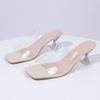 Women's High Heeled Slippers Fashion Transparent PVC Cool Slippers Summer Thick Heeled Sandals Square Toe Open Toe Women Slides