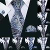 Grey Ties for Mens 8 Designs Paisley Striped Plaid Silk Necktie Hanky Cufflinks Set