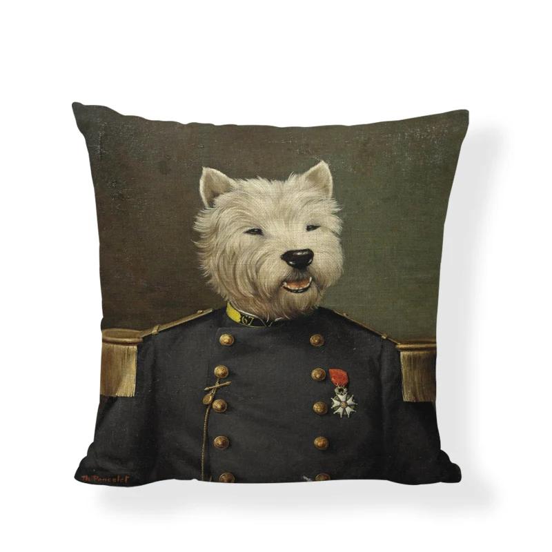 Наволочка с принтом в виде собаки и кошки в военной форме, декоративная наволочка из хлопка и льна для дивана, автомобиля, домашнего декора