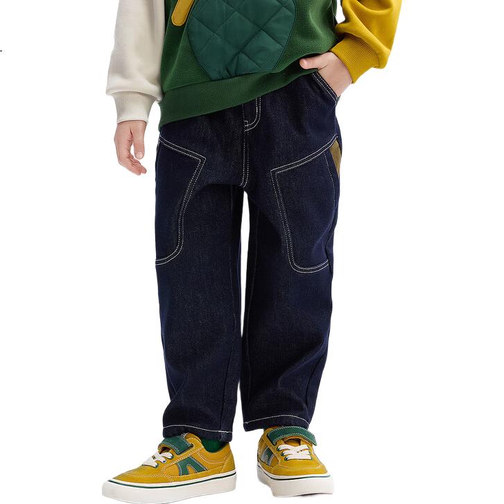 MQD [Color-Fast] Boys' Jeans Spring And Autumn Style Children's Dad Pants Dark Denim Blue 160