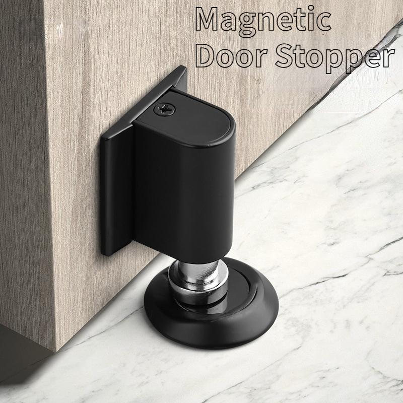 1Pc Heavy Duty Magnetic Door Stopper Stainless Steel Doorstop Black Without Punching Door Suction Door Holder Door Hardware