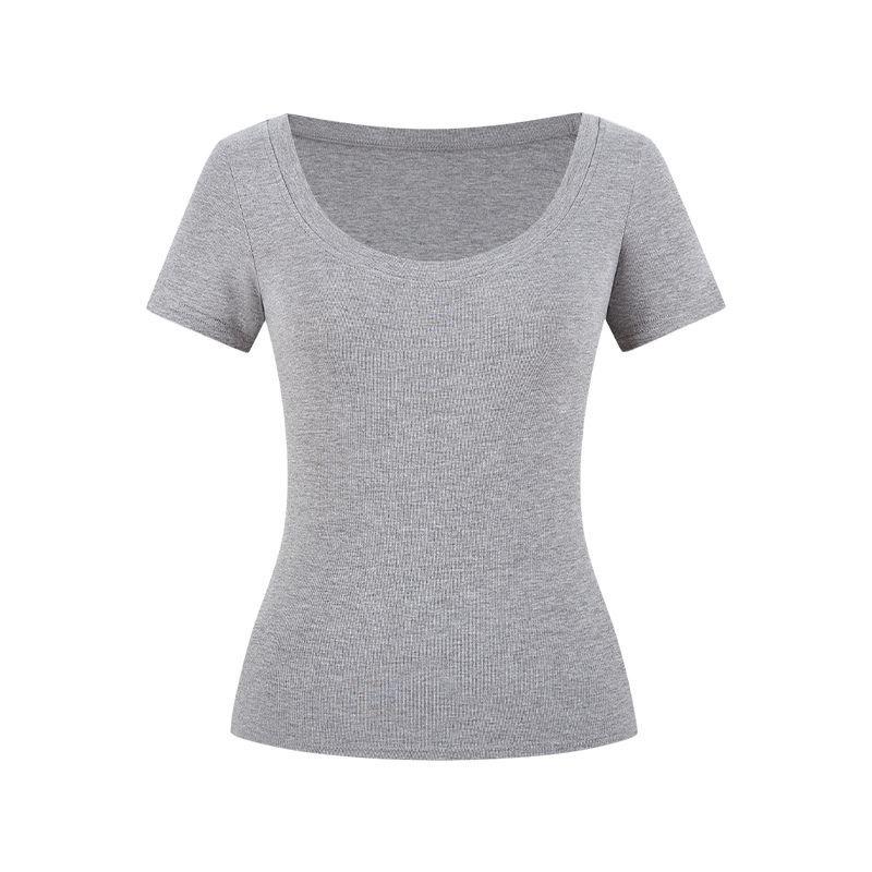 Женская летняя футболка 2025 года из чистого хлопка, приталенная, с коротким рукавом и U-образным вырезом