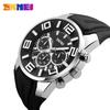 SKMEI Men's Silicone Casual Sports Watch Big Face Waterproof Chronograph Analog Date Luminous Black High-End Gift