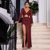 Весна и лето новая женская одежда сексуальное платье с V-образным вырезом и длинными рукавами длинное платье с разрезами по краям