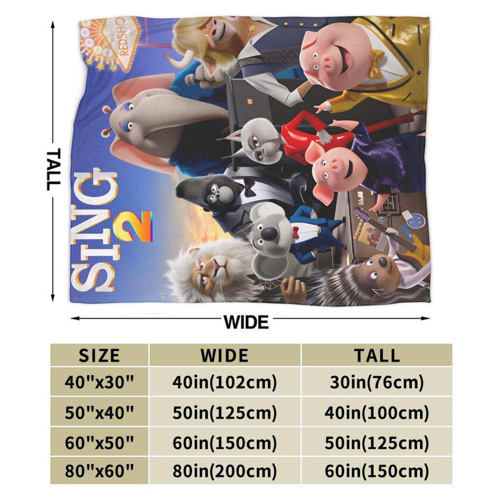 Sing 2 Movie All Characters Buster Ash Flannel Blanket Soft Durable Throw Blanket for Outdoor Pattern Bedspread Sofa Bed Cover