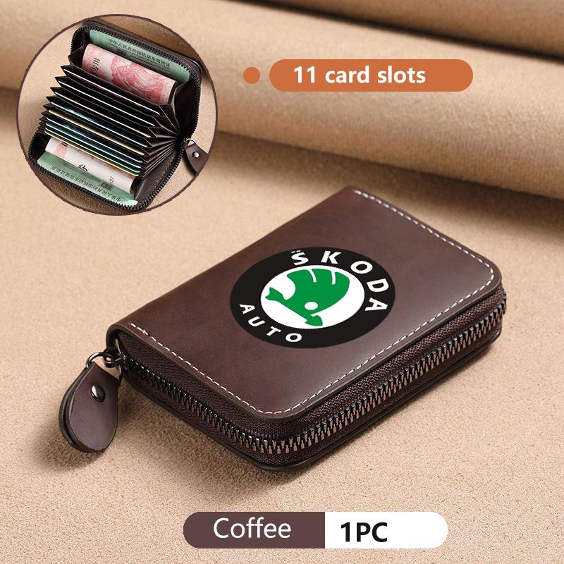 For Skoda Car Leather Wallet Motor ID Credit Card Ticket Storage Bag Octavia Superb RAPID FABIA KAMIQ KAROQ KODIAQ YETI kybf34