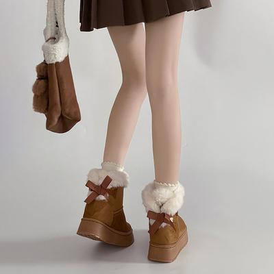 Модная обувь Мори короткие ботинки на платформе с отворотами зимние женские 2025 ретро на шнуровке сзади бархатные большие хлопковые туфли