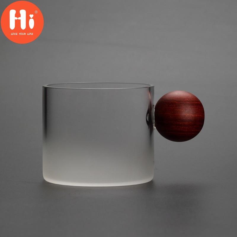 Стеклянная кружка W sky для вина с деревянной ручкой, маленькая офисная кружка ручной работы, посуда для питья