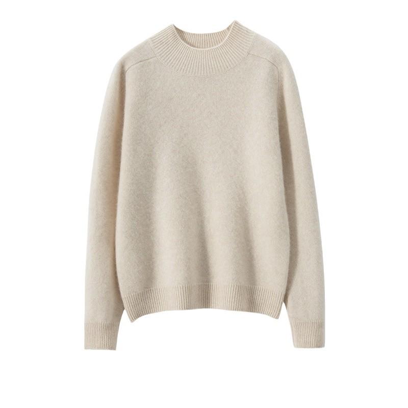 Women's 100% Cashmere Wool Sweater - Winter Thickened, Half-High Neck, Saddle Shoulder, Loose Knitwear