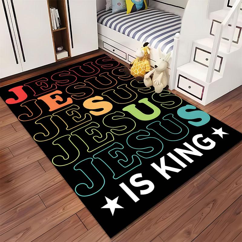 Jesus Is King Text Design Carpet suitable as a non-slip mat for the living room or bedroom sofa