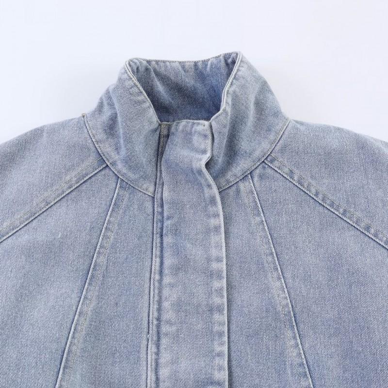 Женская джинсовая куртка-бомбер с воротником-стойкой Streetwear Повседневная верхняя одежда 2026