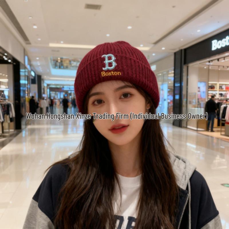 Корейская шерстяная унисекс вязаная шапка бини MLB - Вышивка логотипа NY, Теплая для осени и зимы, Стиль M0726