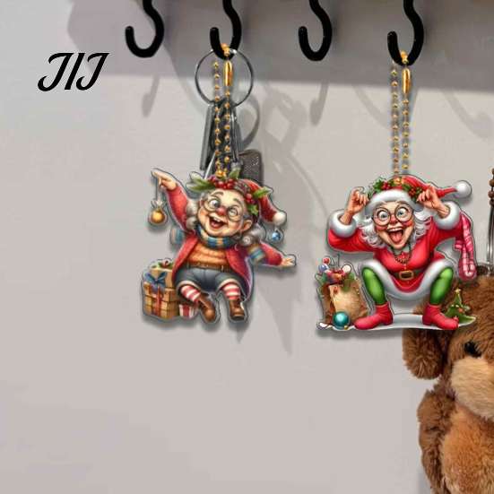 Humorous Bag Accessory for Gifts 12Pcs Funny Old Women Christmas Tree Ornaments, 2D Flat Acrylic Cartoon Grandma Cute Charms DIY Crafts Hanging