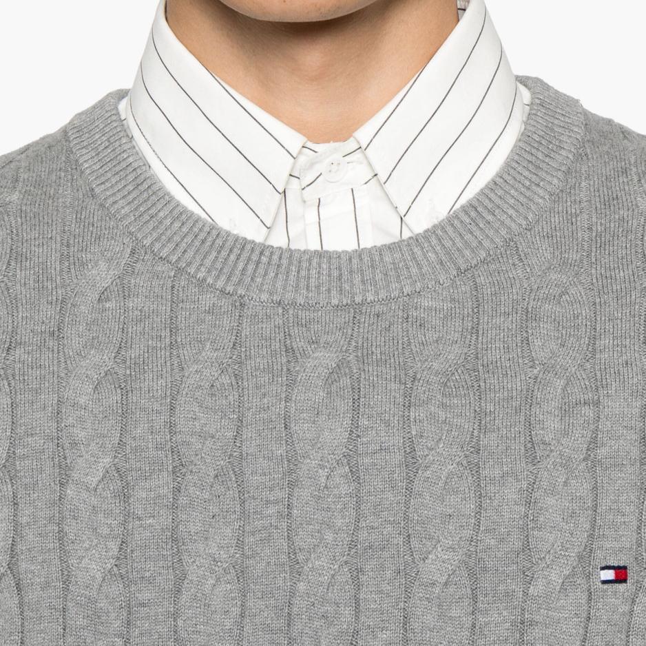 Tommy Hilfiger Свитер с круглым вырезом FW24 Удобный свободный вязаный свитер с длинным рукавом Мужской свитер Светло-серый MW0MW33132-GREY