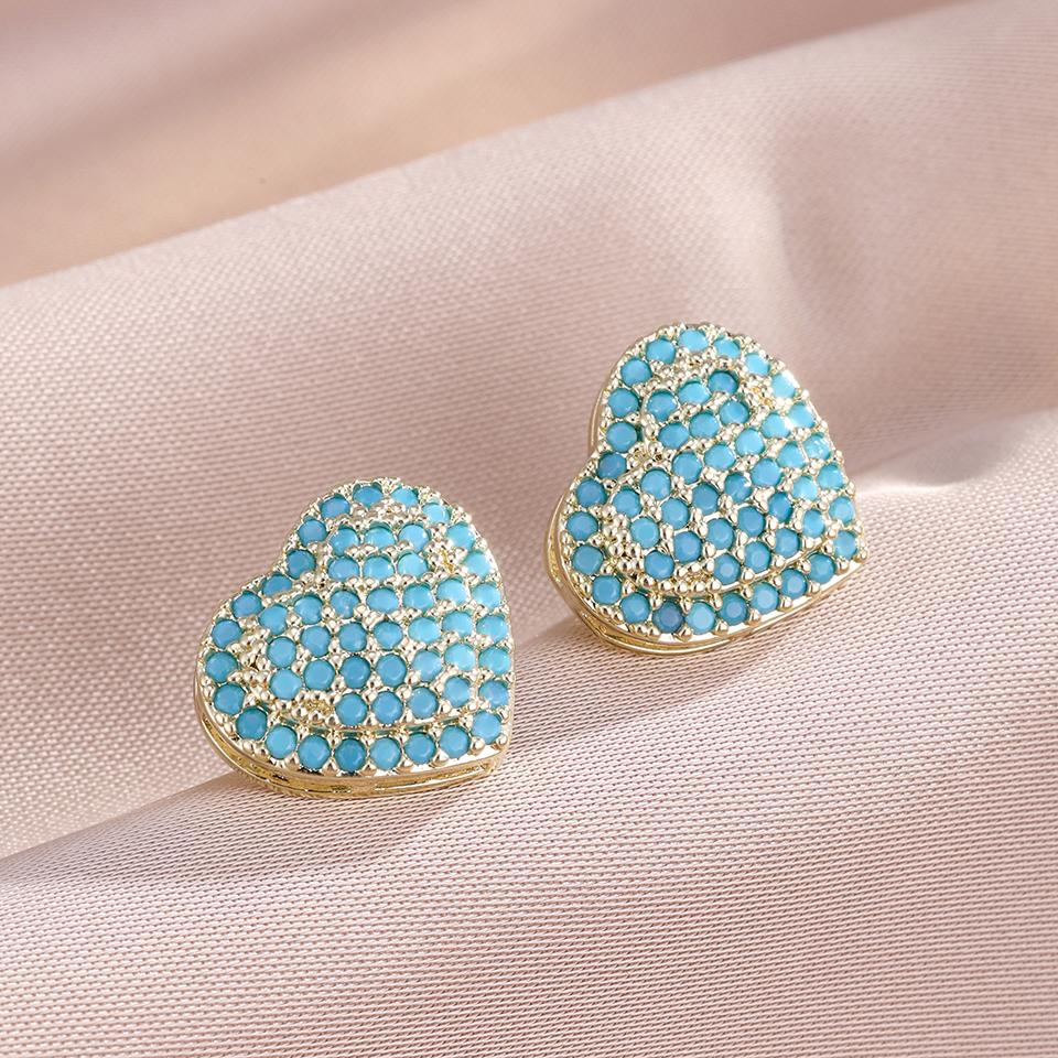 Fashion Heart CZ Stud Earrings for Women Cute Zirconia Female Band Marriage Statement Wedding Party Jewelry
