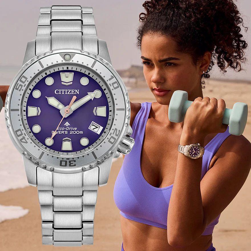 Citizen Женские часы Promaster Marine 37 мм с фиолетовым циферблатом EO2027-50X