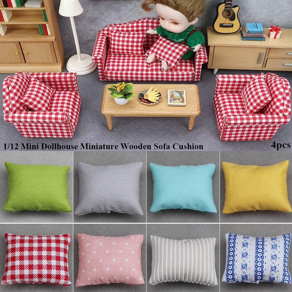 Simulation chair Wooden Table Doll House Decoration Dollhouse Sofa Cushion Table Furniture Toys