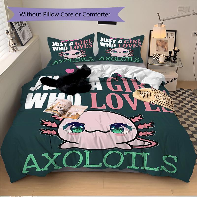 3pcs Enchanting Charm of Axolotls Bedding Set, Including 1 Quilt Cover and 2 Pillow Shams, Without Filling, Soft and Comfortable Home Bedroo